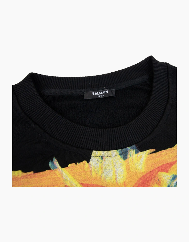 Balmain Printed Paint Logo Crewneck Sweatshirt Black