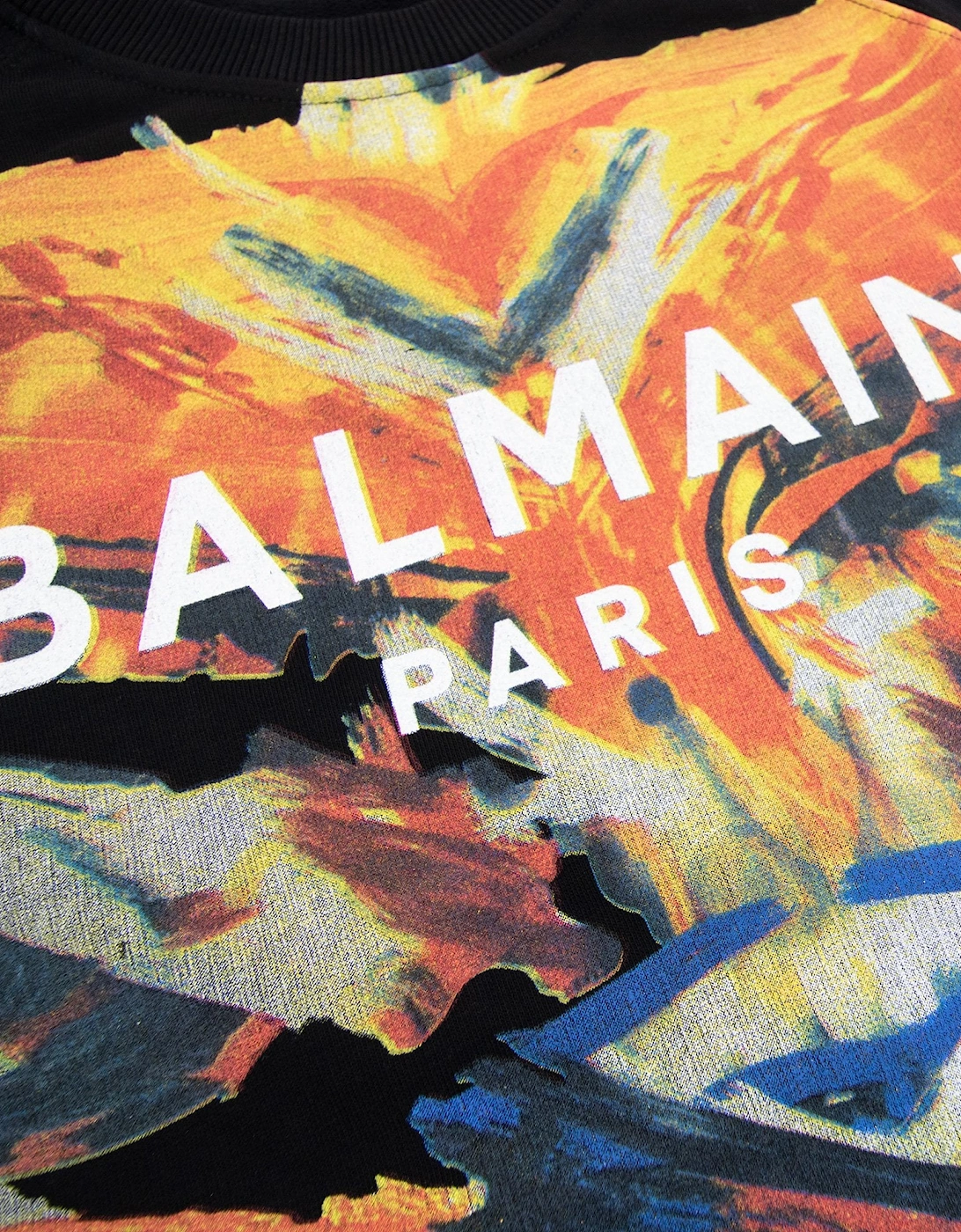 Balmain Printed Paint Logo Crewneck Sweatshirt Black