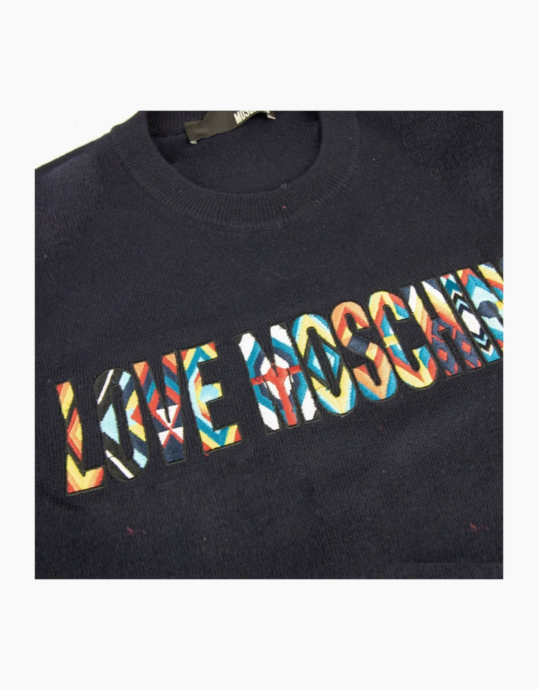 Love Moschino Embroidered Logo Knitted Sweatshirts Navy