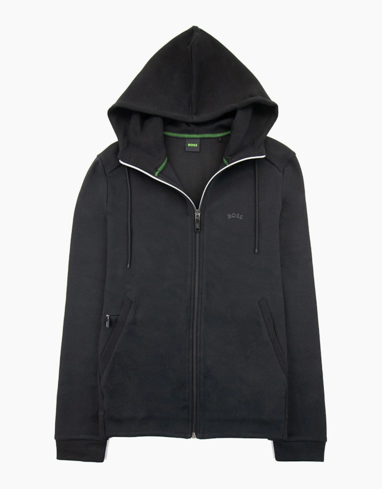 Hugo Boss Saggy Curved Logo Zip Up Hoody Black 001
