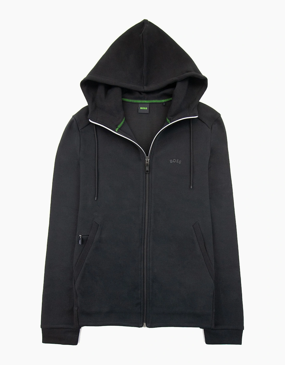 Hugo Boss Saggy Curved Logo Zip Up Hoody Black 001