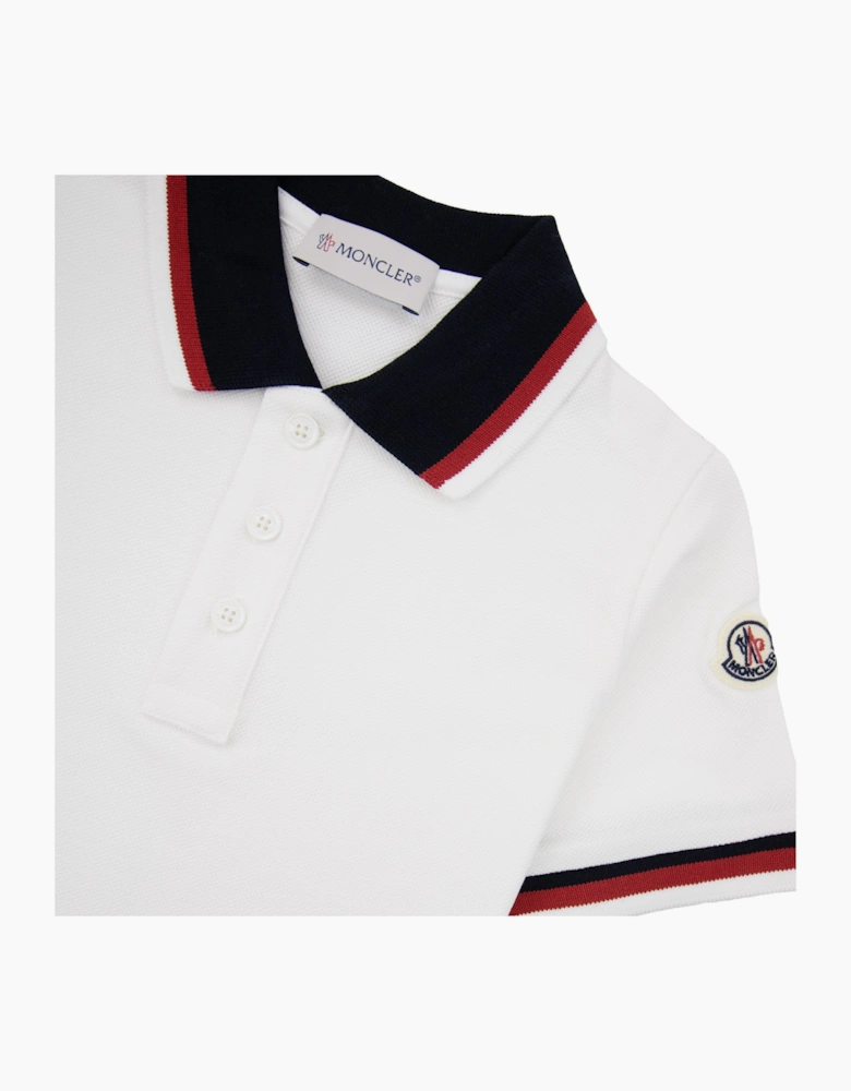 Moncler Junior Tricolor Trimmed Cotton Polo White 034