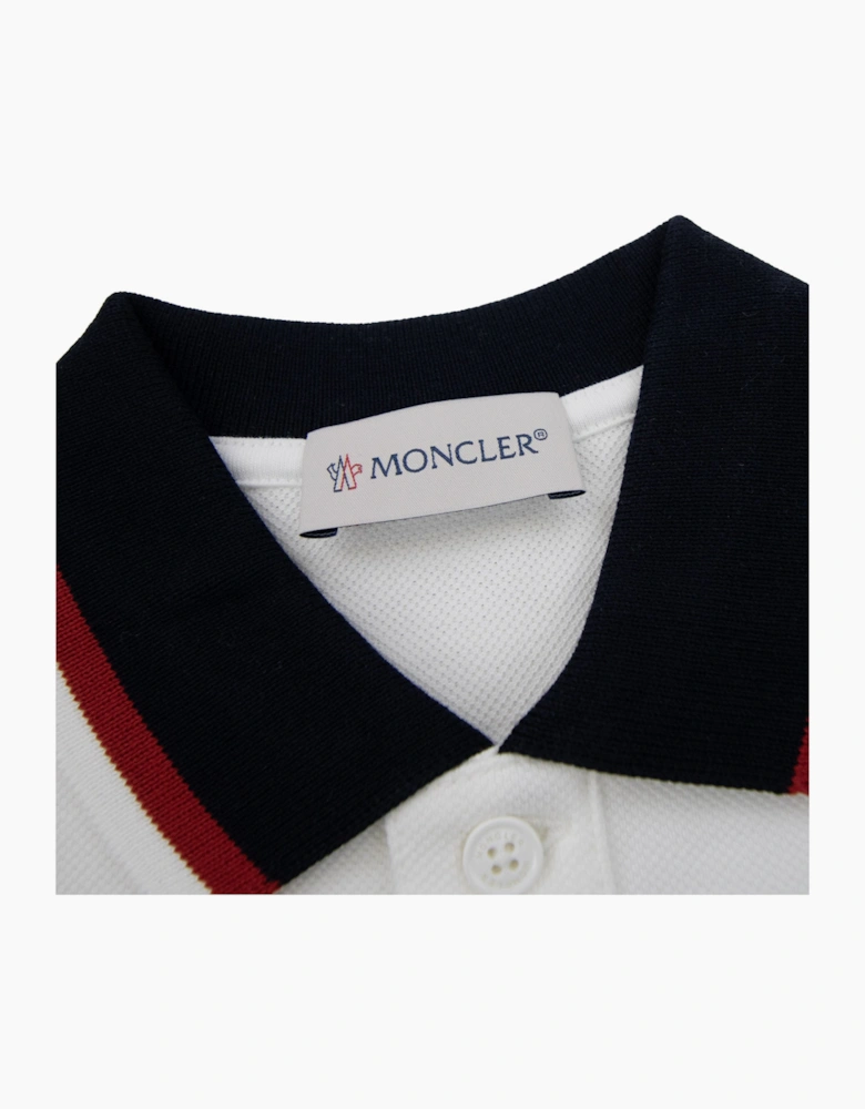 Moncler Junior Tricolor Trimmed Cotton Polo White 034