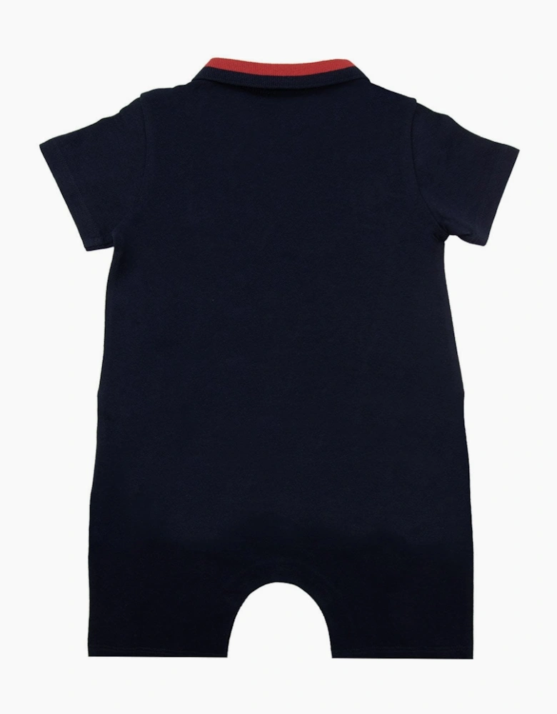 Moncler Junior Tutina Trimmed Cotton Romper Navy 776