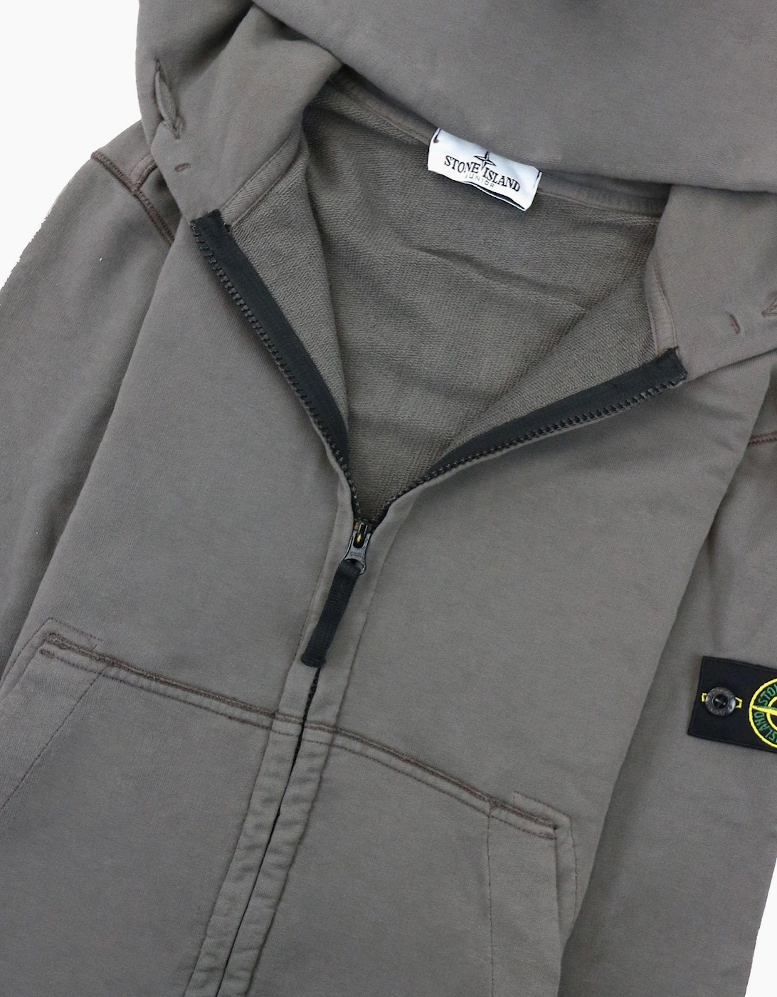 Stone Island Junior 60640 Hooded Zip Up Sweatshirt Khaki V0060