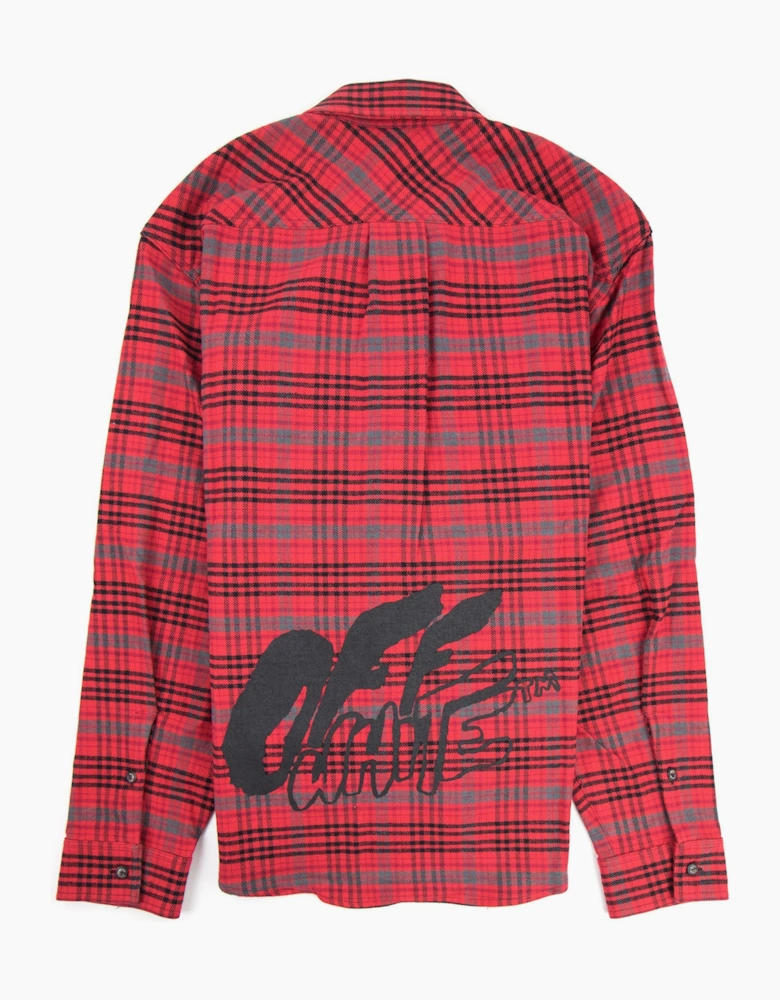 Off White Checked Oversized Flannel Overshirt Red/black