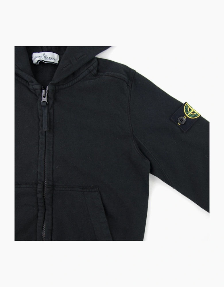 Stone Island Junior 60640 Hooded Zip Up Sweatshirt Black V0029
