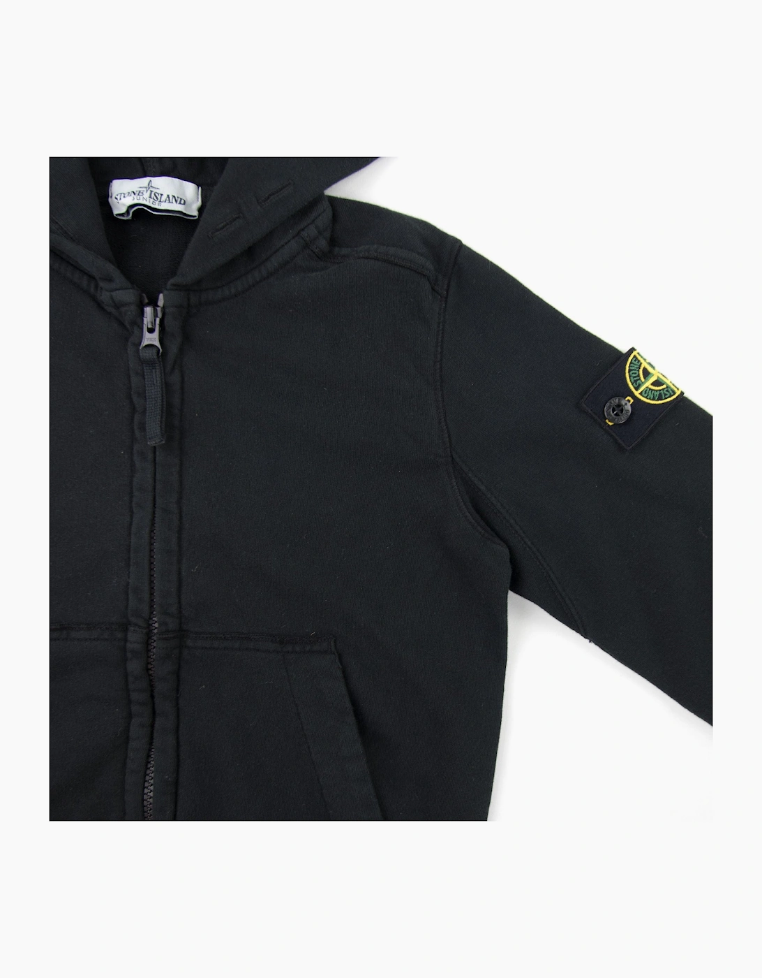 Stone Island Junior 60640 Hooded Zip Up Sweatshirt Black V0029