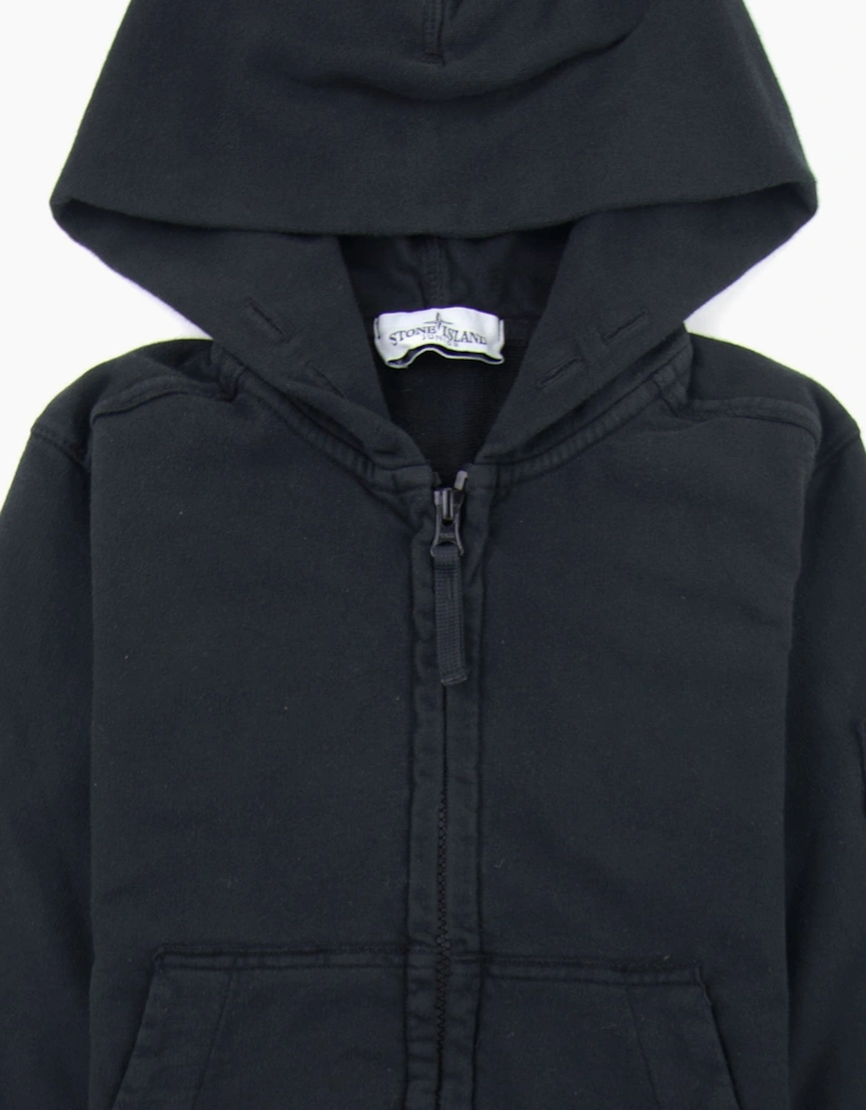 Stone Island Junior 60640 Hooded Zip Up Sweatshirt Black V0029