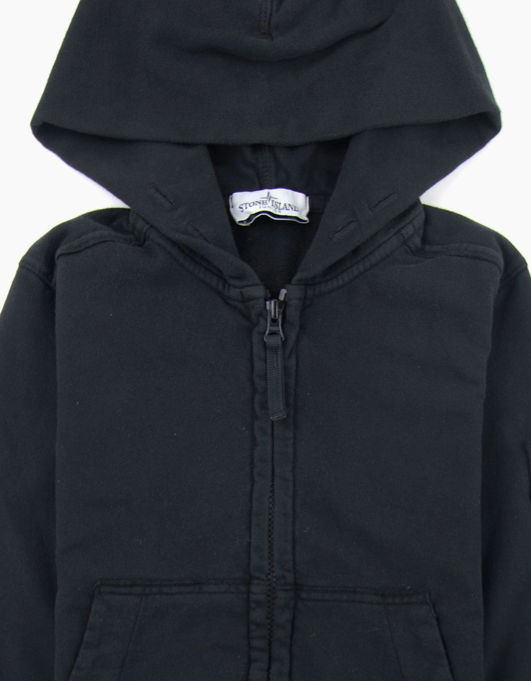 Stone Island Junior 60640 Hooded Zip Up Sweatshirt Black V0029