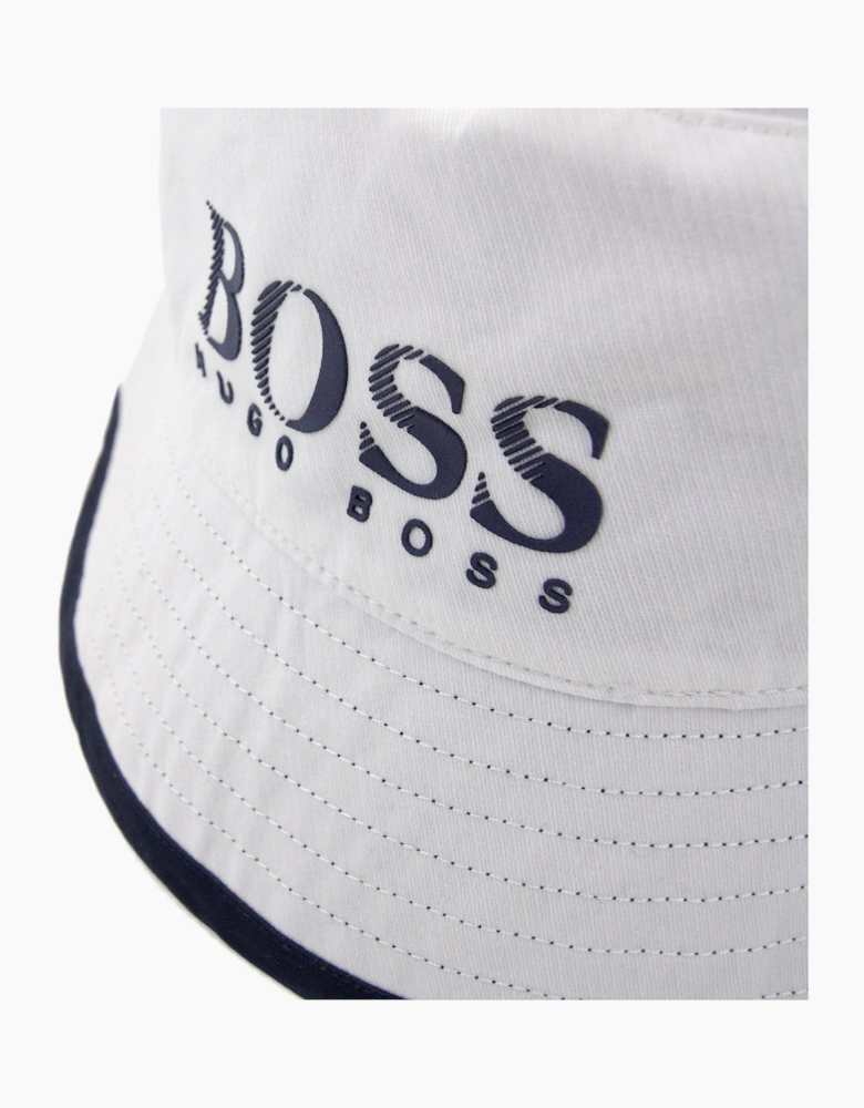 Hugo Boss Kids Logo Reversible Bucket Hat White/navy