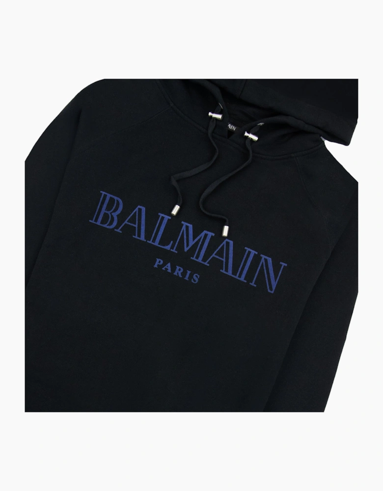 Balmain Paris Logo Light Fleece Unhammed Hoodied Sweatshirt Black