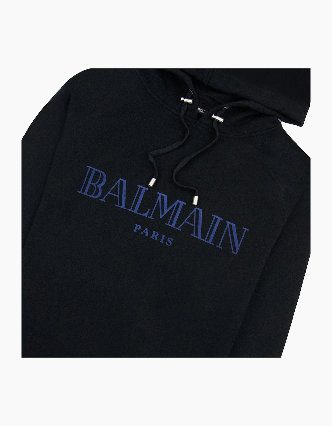 Balmain Paris Logo Light Fleece Unhammed Hoodied Sweatshirt Black