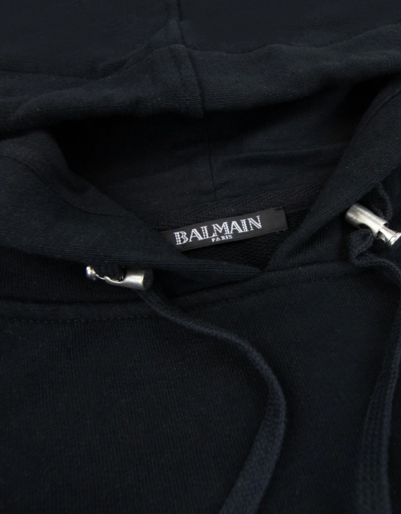 Balmain Paris Logo Light Fleece Unhammed Hoodied Sweatshirt Black