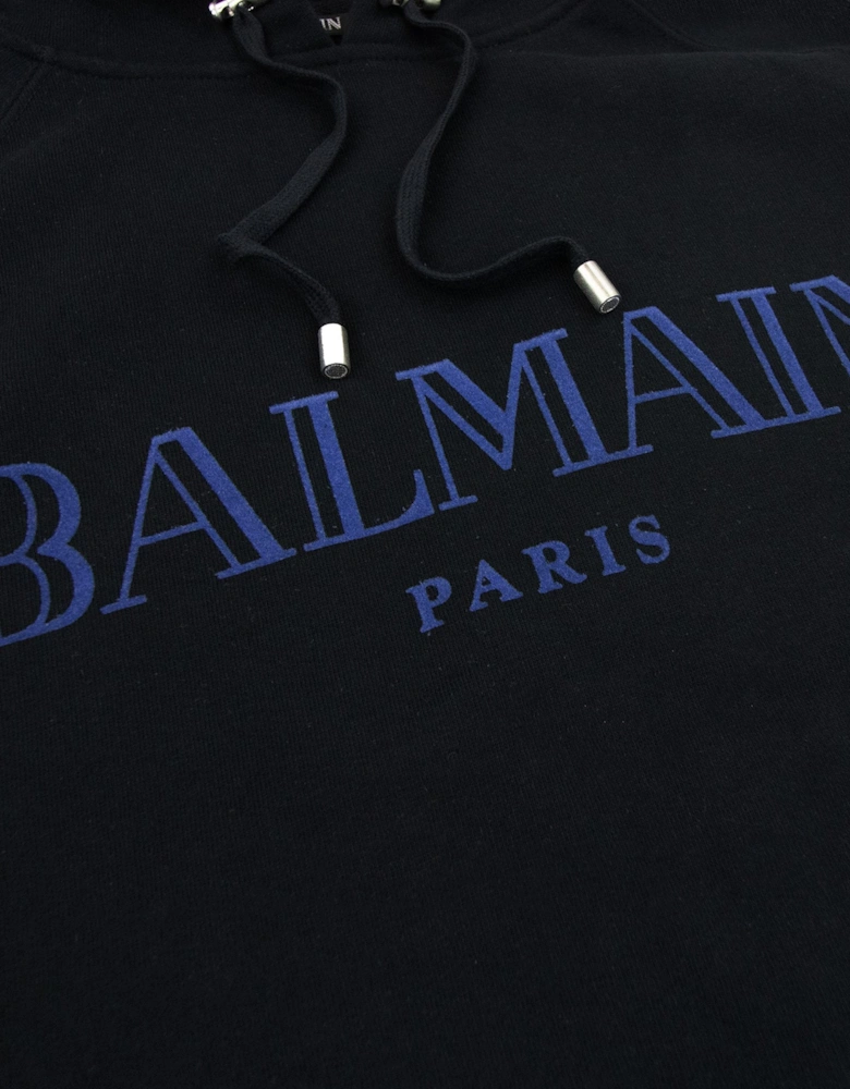 Balmain Paris Logo Light Fleece Unhammed Hoodied Sweatshirt Black