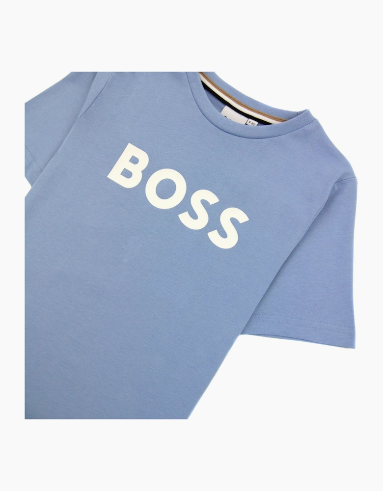 Hugo Boss Kids Logo Printed T Shirt Pale Blue 77a