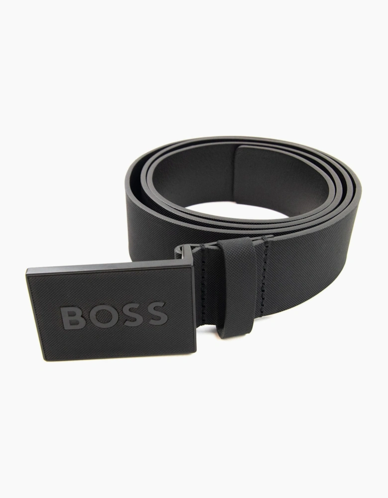 Hugo Boss Plaque-buckle Belt In Italian Leather Black