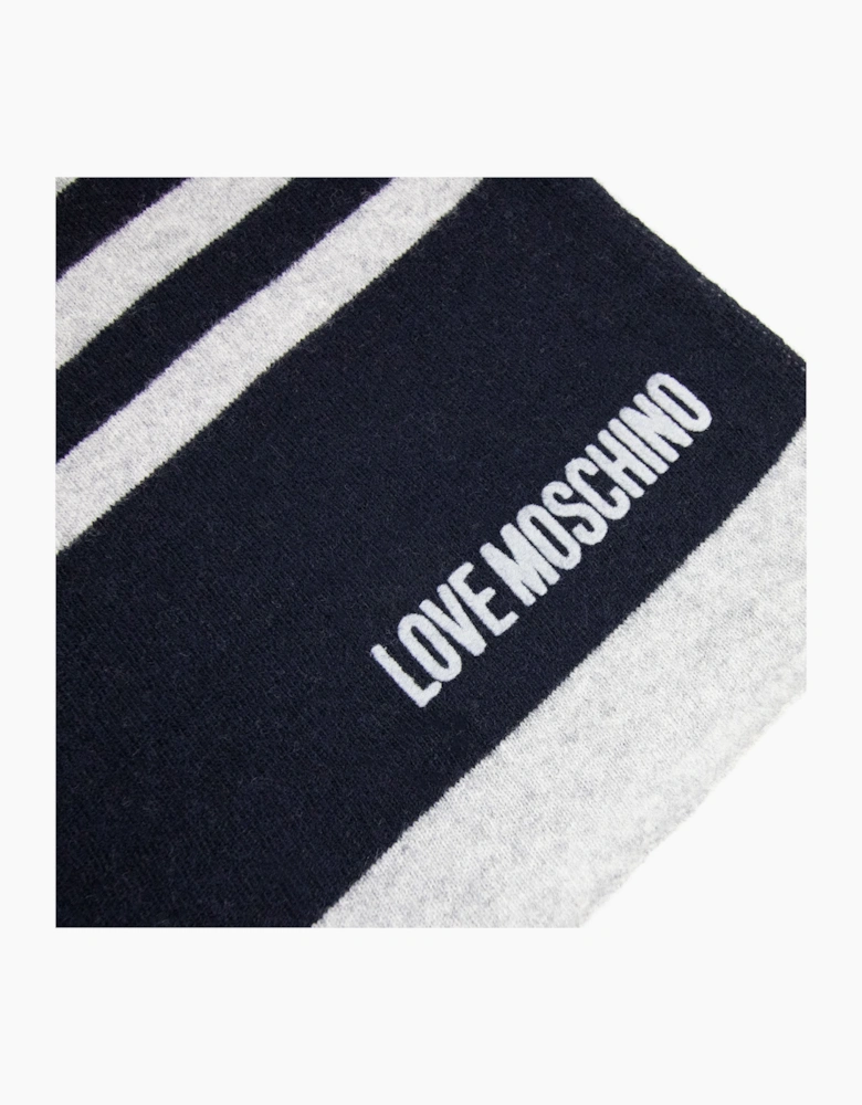Love Moschino Stripe Logo Knitted Scarf Navy/grey
