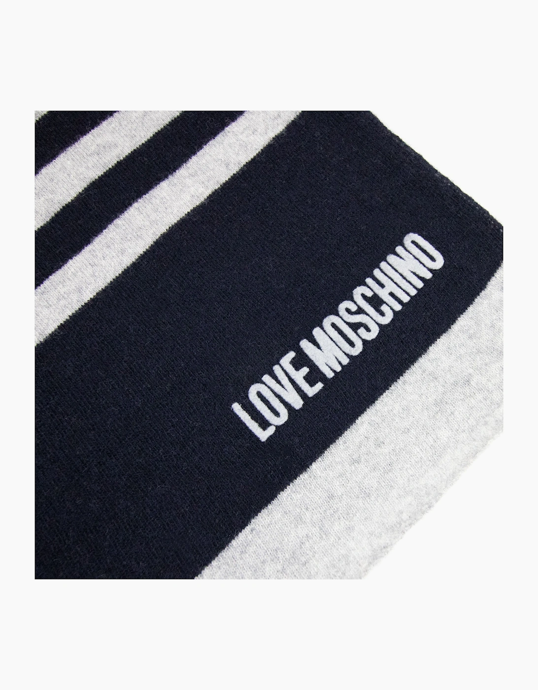 Love Moschino Stripe Logo Knitted Scarf Navy/grey
