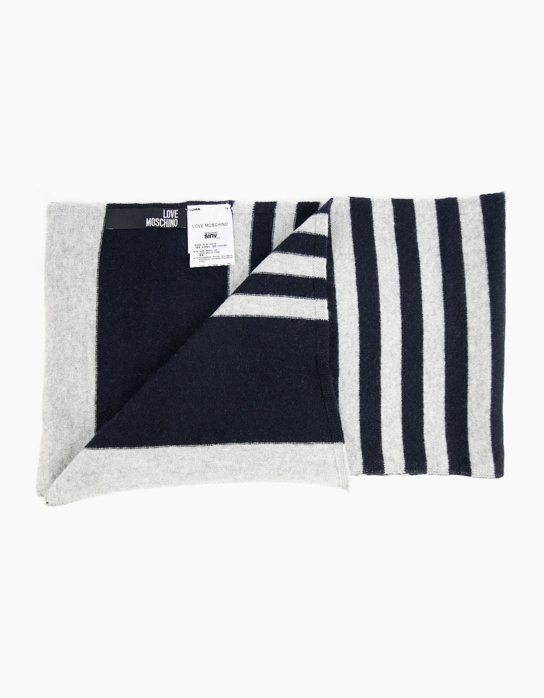 Love Moschino Stripe Logo Knitted Scarf Navy/grey