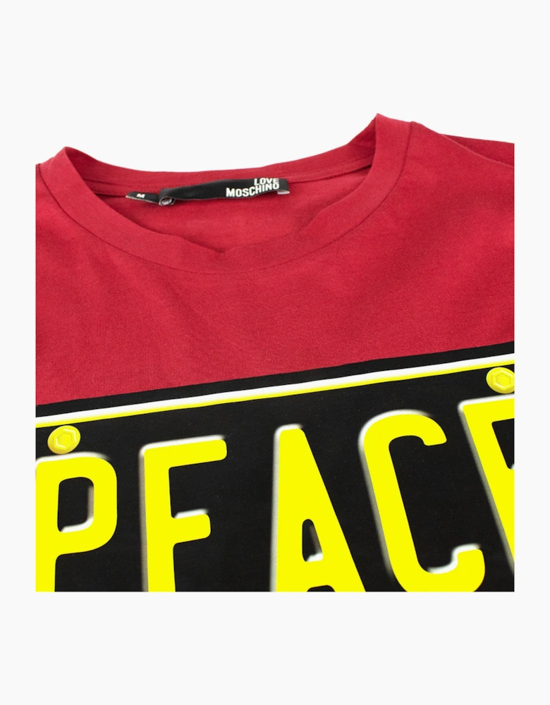 Love Moschino Peace Logo Printed T Shirt Red