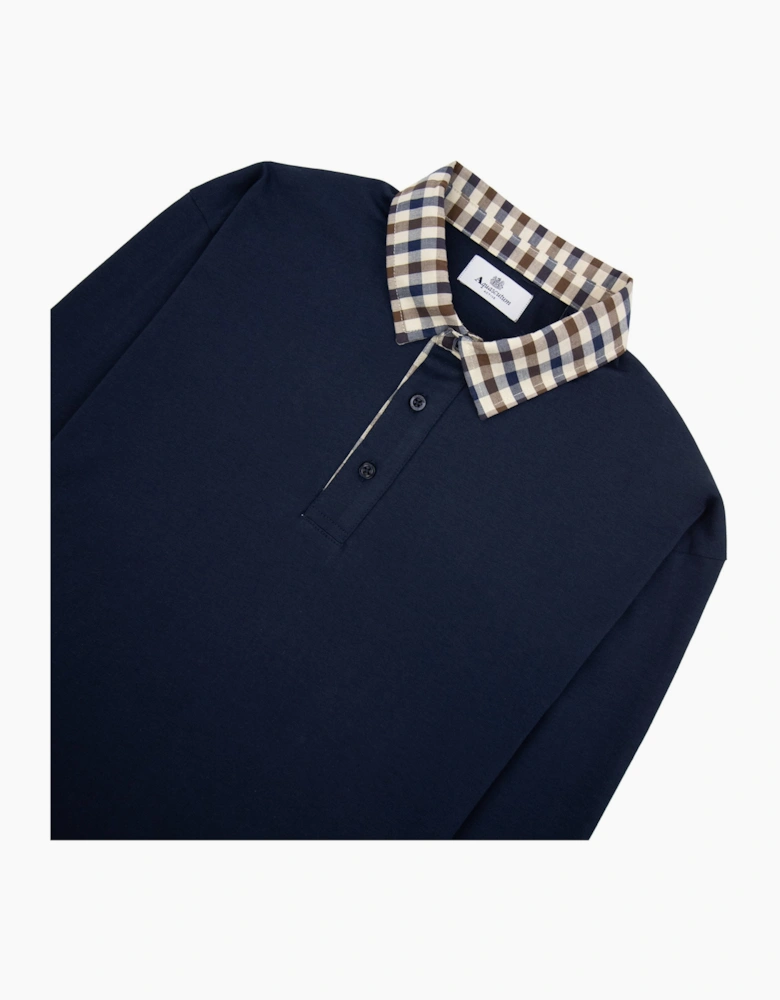 Aquascutum Club Check Collar L/s Polo Navy