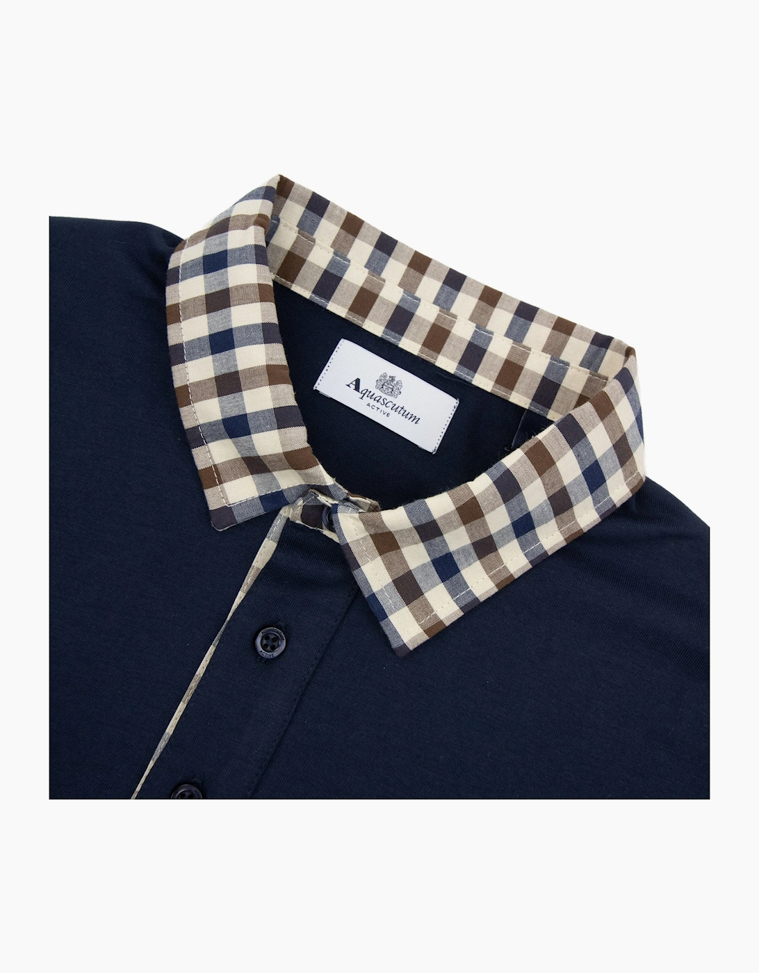 Aquascutum Club Check Collar L/s Polo Navy