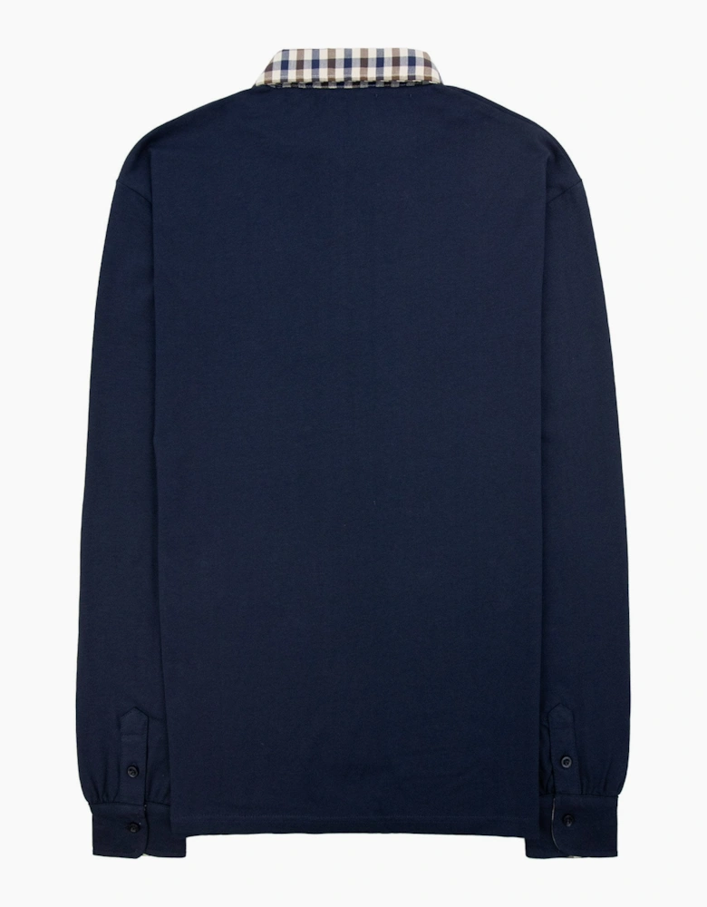 Aquascutum Club Check Collar L/s Polo Navy
