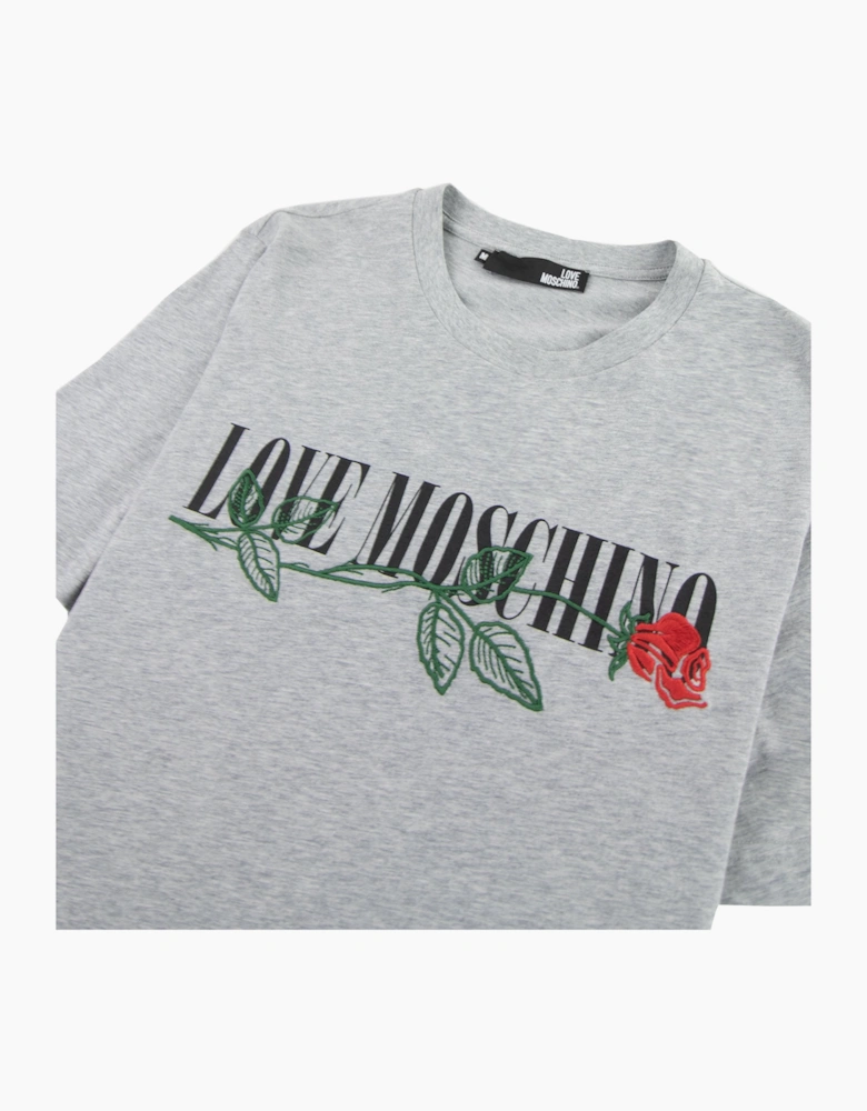 Love Moschino Rose Logo T-shirt Grey