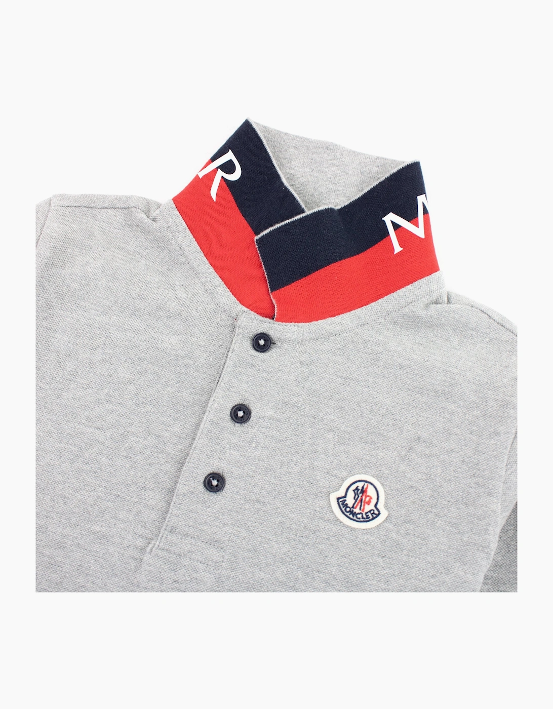 Moncler Junior Logo Collar Long Sleeve Polo Grey