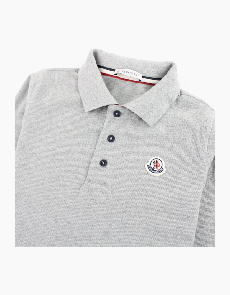 Moncler Junior Logo Collar Long Sleeve Polo Grey