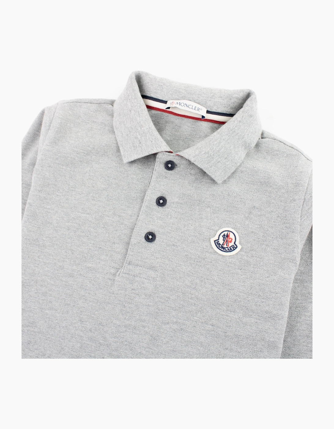 Moncler Junior Logo Collar Long Sleeve Polo Grey