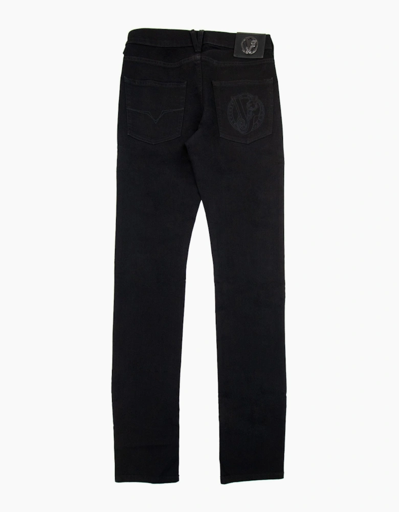 Versace Jeans Slim Fit Round Logo Jean Black