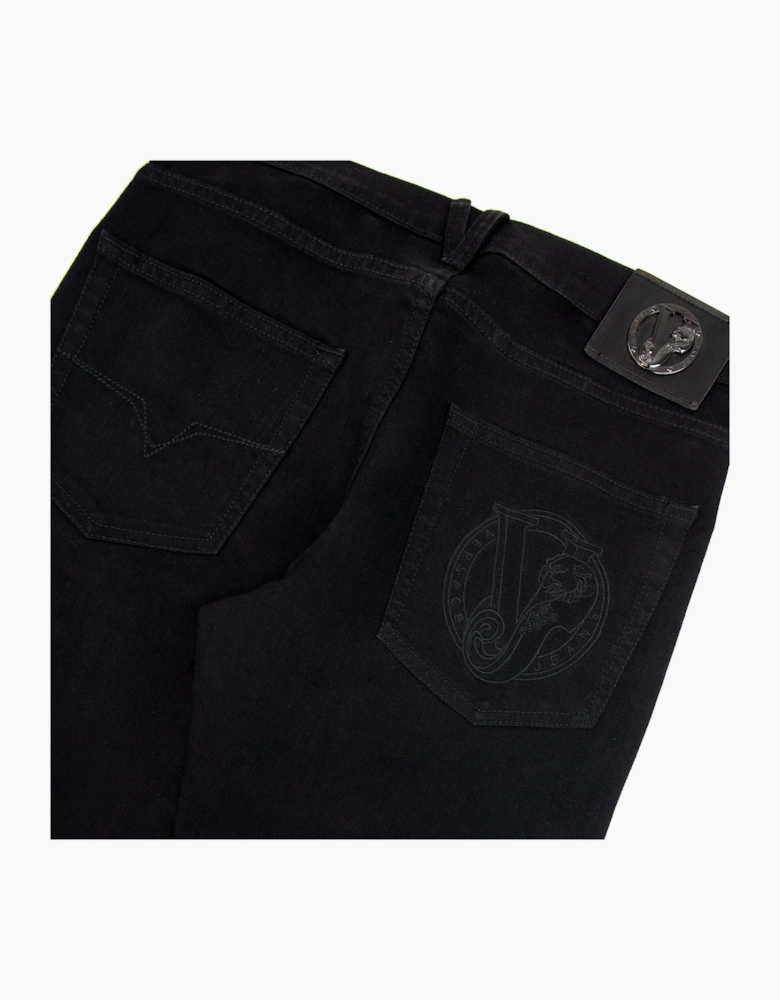 Versace Jeans Slim Fit Round Logo Jean Black