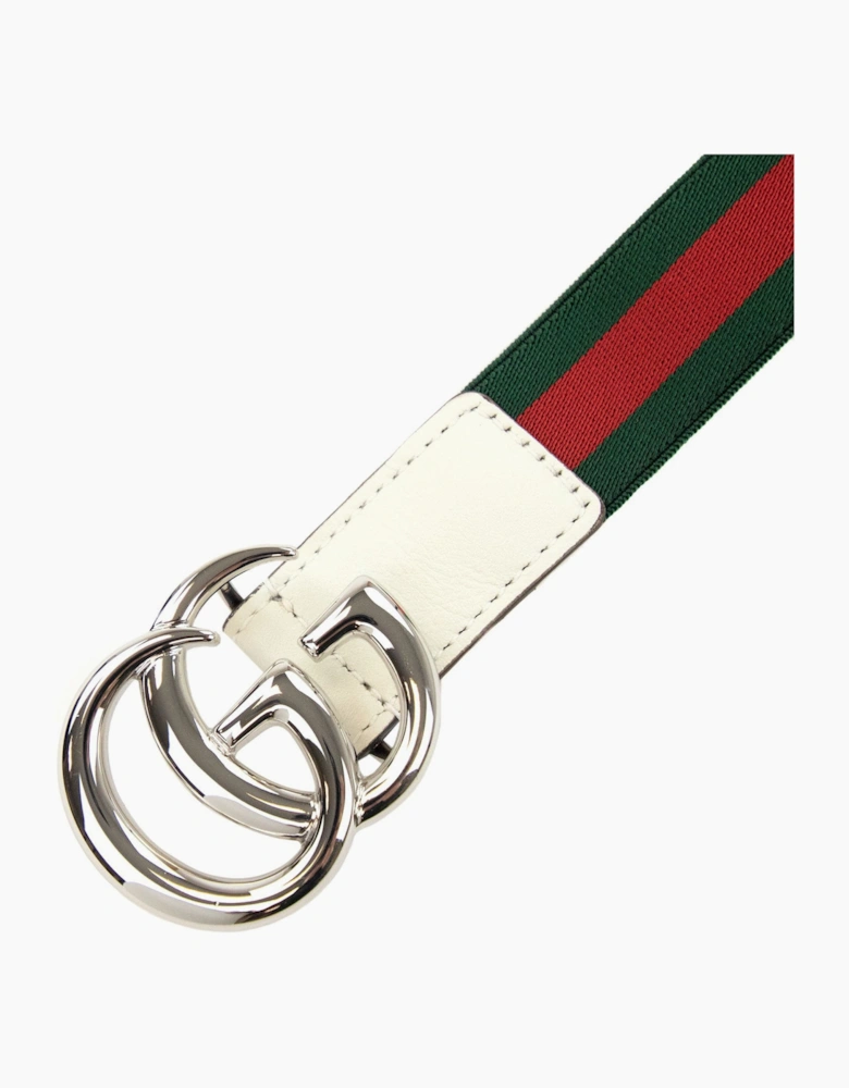 Gucci Junior Gg Silver Buckle Leather Belt Green/red