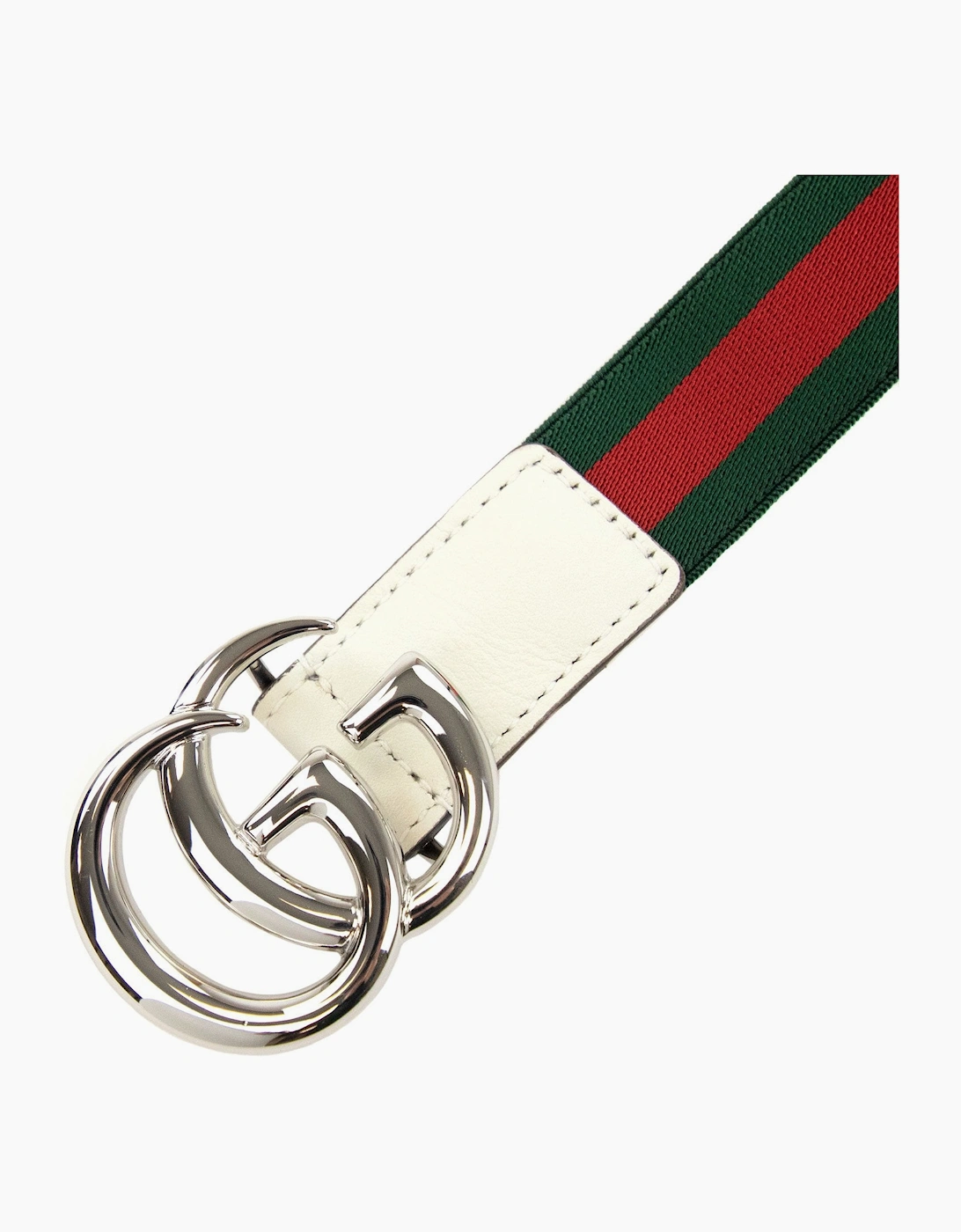 Gucci Junior Gg Silver Buckle Leather Belt Green/red