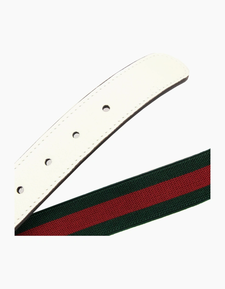 Gucci Junior Gg Silver Buckle Leather Belt Green/red