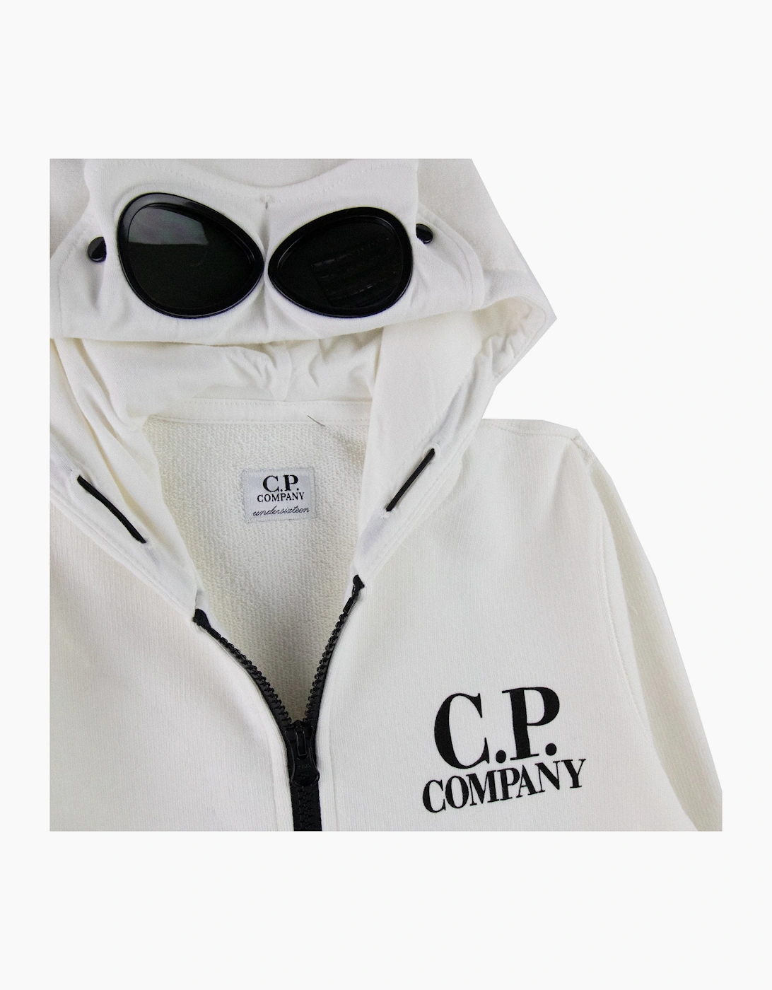 C.P. Company Undersixteen Basic Fleece Goggle Hooded Sweatshirt White 103
