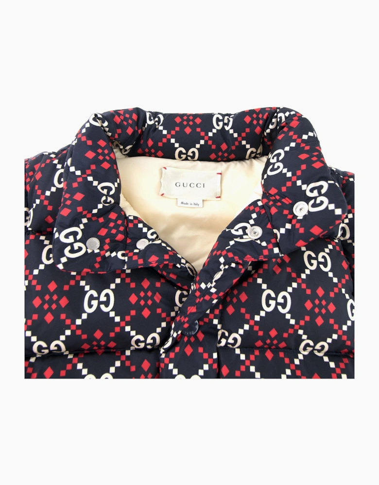 Gucci Junior GG Logo Puffer Coat Navy
