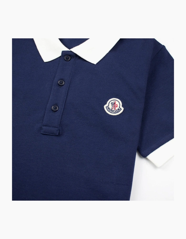 Moncler Junior Contrast Collar Short Sleeve Polo Shirt Blue/White