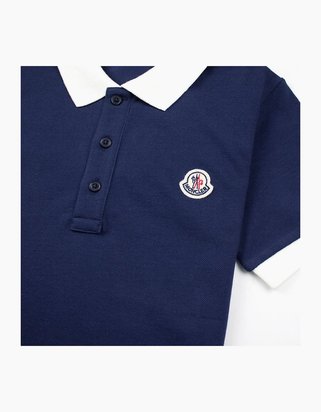 Moncler Junior Contrast Collar Short Sleeve Polo Shirt Blue/White