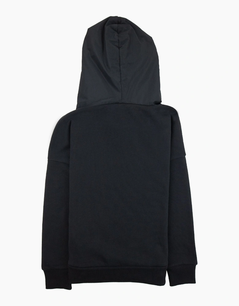 Moncler Junior Front Zip Logo Hoodied Sweatshirt Black 999