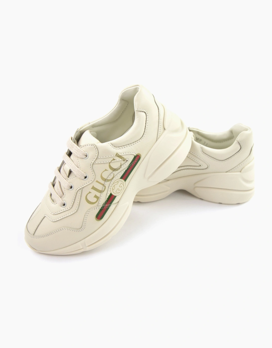 Gucci Junior Rhyton Logo Leather Sneaker Ivory