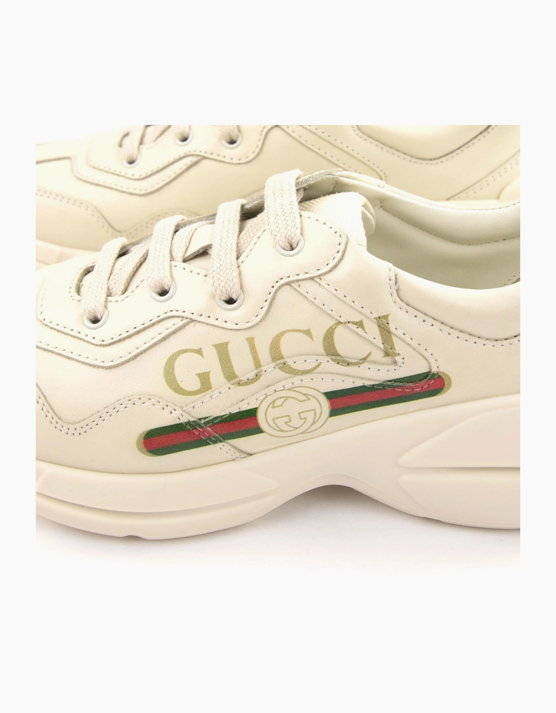 Gucci Junior Rhyton Logo Leather Sneaker Ivory
