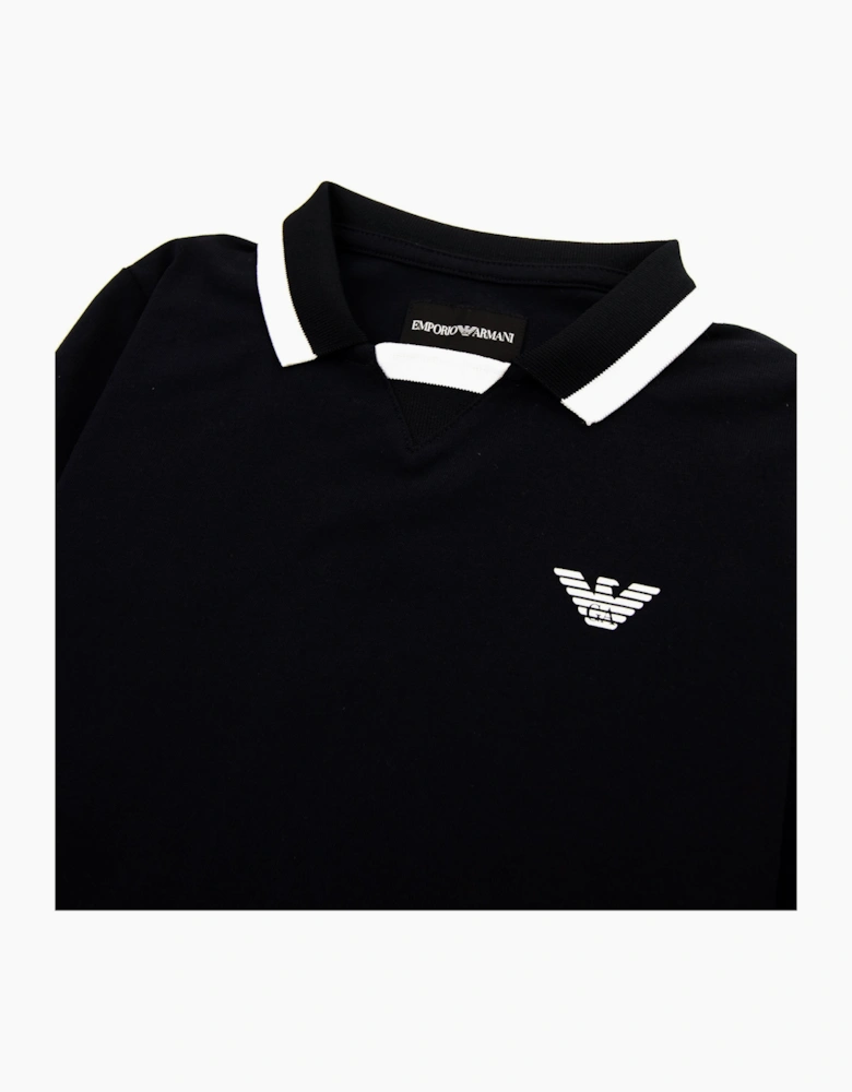 Emporio Armani Junior Eagle Patch Tipped Long Sleeve Polo Navy Blue 0922