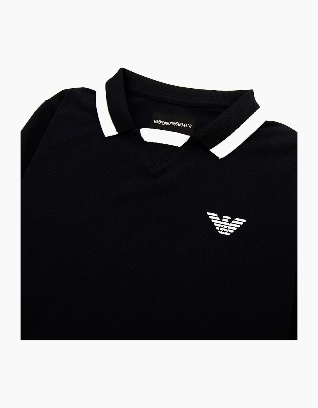 Emporio Armani Junior Eagle Patch Tipped Long Sleeve Polo Navy Blue 0922