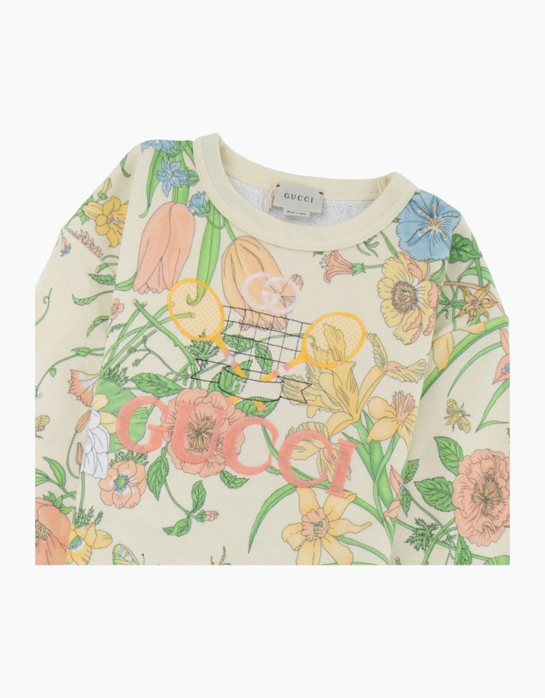 Gucci Junior Gucci Tennis Flower Sweatshirt Cream