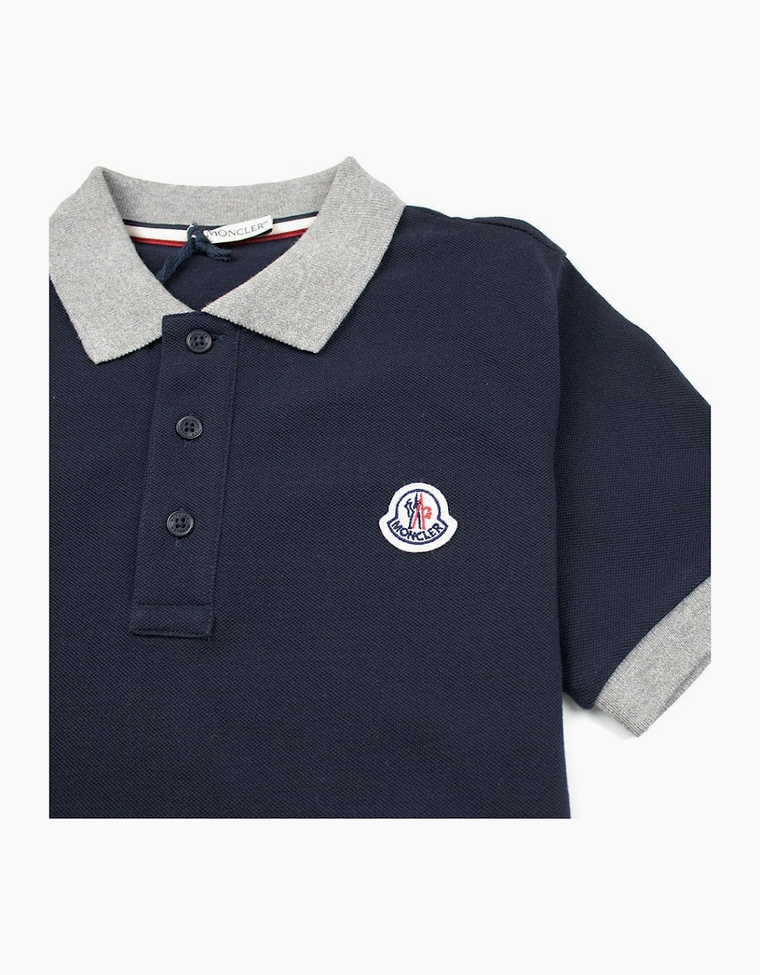 Moncler Junior Contrast Collar Short Sleeve Polo Shirt Navy/Grey