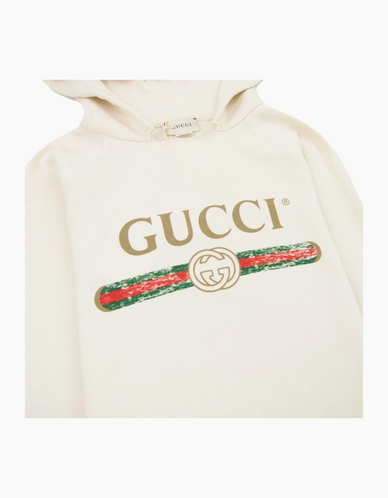 Gucci Junior Logo Print Hoodied Sweatshirt White 9112