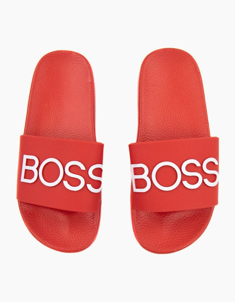 Hugo Boss Kids Embossed Logo Sliders Red 991